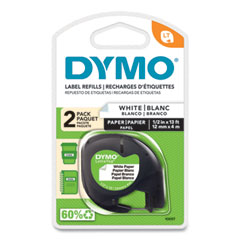 DYMO® LetraTag Paper Label Tape Cassettes, 0.5" x 13 ft, White, 2/Pack