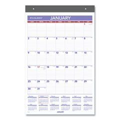 AT-A-GLANCE® Repositionable Wall Calendar, 15.5 x 22.75, White/Blue/Red Sheets, 12-Month (Jan to Dec): 2024
