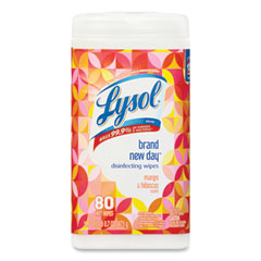 LYSOL® Brand Disinfecting Wipes, 7 x 7.25, Mango and Hibiscus, 80 Wipes/Canister