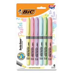 BIC® Brite Liner Grip Pocket Highlighter, Assorted Ink Colors, Chisel Tip, Assorted Barrel Colors, 6/Pack