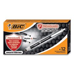 BIC® PrevaGuard Ballpoint/Stylus Pen, Retractable, Medium 1 mm, Black Ink/Black Barrel, Dozen