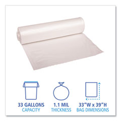 33 Gallon Clear Garbage Bags, 33x39, 1.1mil, 100 Bags (Bwk530)