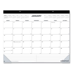 Universal® Desk Pad Calendar, 22 x 17, White/Black Sheets, Black Binding, Clear Corners, 12-Month (Jan to Dec): 2024