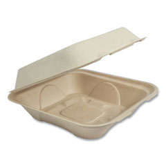 World Centric® Fiber Hinged Containers, 9 x 9 x 3, Natural, 300/Carton