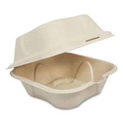 World Centric® Fiber Hinged Burger Box Containers, 6 x 6 x 3, Natural, Paper, 500/Carton