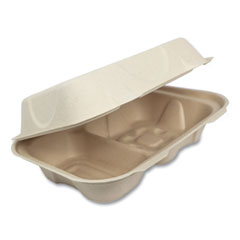 World Centric® Fiber Hinged Hoagie Box Containers, 2-Compartment, 9 x 6 x 3, Natural, 500/Carton