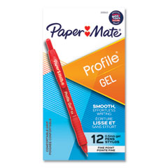 Paper Mate® Profile Gel Pen, Retractable, Fine 0.5 mm, Red Ink, Translucent Red Barrel, Dozen