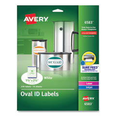 Avery® Oval Print-to-the-Edge Labels, 1.5 x 2.5, White, 18/Sheet, 15 Sheets/Pack