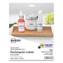 Avery® Removable Durable White Rectangle Labels w/ Sure Feed, 1.25 x 1.75, 256/PK