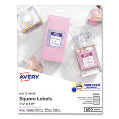 Avery® Square Labels with Sure Feed and TrueBlock, 1.5 x 1.5, White, 600/Pack
