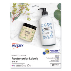 Avery® Print-to-the-Edge Labels with Sure Feed and Easy Peel, 2 x 3, Glossy Clear, 80/Pack