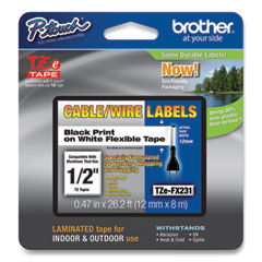 Brother P-Touch® Flexible ID Tape, 0.47" x 26.2 ft, Black on White