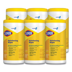 Clorox® Disinfecting Wipes, 1-Ply, 7 x 8, Lemon Fresh, White, 75/Canister, 6/Carton