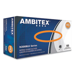 AMBITEX® N200 Series Powder-Free Nitrile Gloves, Medium, Black, 100/Box