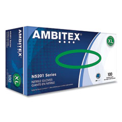 AMBITEX® N5201 Series Powder-Free Nitrile Gloves, X-Large, Blue, 100/Box