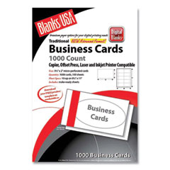Blanks/USA® Printable Microperf Business Cards, Copier/Inkjet/Laser/Offset, 2 x 3.5, White, Bristol, 1,000 Cards, 10/Sheet, 100 Sheets/PK