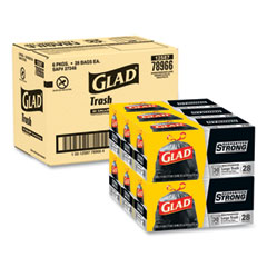 Glad® Drawstring Large Trash Bags, 30 gal, 1.05 mil, 30" x 33", Black, 15 Bags/Box, 6 Boxes/Carton