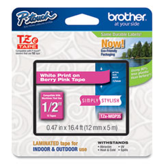 Brother P-Touch® TZ Standard Adhesive Laminated Labeling Tape, 0.47" x 16.4 ft, White/Berry Pink