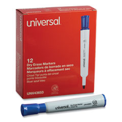 Universal™ Dry Erase Marker, Broad Chisel Tip, Blue, Dozen