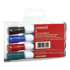 Universal™ Dry Erase Marker, Broad Chisel Tip, Assorted Colors, 4/Set