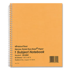 National® Single-Subject Wirebound Notebooks, 1 Subject, Narrow Rule, Brown Cover, 8.25 x 6.88, 80 Eye-Ease Green Sheets