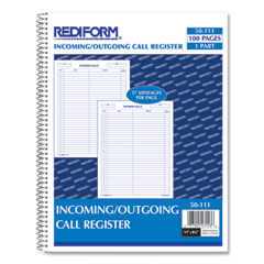 Rediform® Wirebound Call Register, One-Part (No Copies), 11 x 8.5, 100 Forms Total