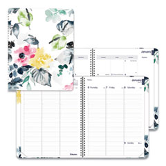 Blueline® Soft Cover Design Weekly/Monthly Planner, Floral Watercolor Artwork, 11 x 8.5, White/Blue/Yellow, 12-Month (Jan to Dec): 2023