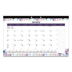 Blueline® Passion Monthly Deskpad Calendar, Floral Artwork, 17.75 x 10.88, White Sheets, Black Binding, 12-Month (Jan to Dec): 2022