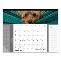 Blueline® Pets Collection Monthly Desk Pad, Puppies Photography, 22 x 17, Black Binding, Clear Corners, 12-Month (Jan to Dec): 2024