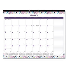 Blueline® Passion Monthly Deskpad Calendar, Floral Artwork, 22 x 17, White/Multicolor Sheets, Black Binding, 12-Month (Jan-Dec): 2022