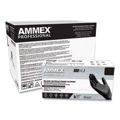AMMEX® Professional Nitrile Exam Gloves, Powder-Free, 3 mil, Large, Black, 100/Box