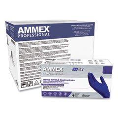 AMMEX® Professional Nitrile Exam Gloves, Powder-Free, 3 mil, Large, Indigo, 100/Box