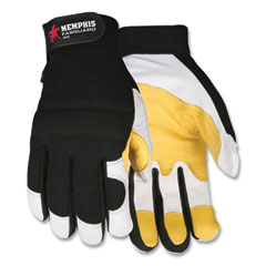 MCR™ Safety Goatskin Leather Palm Mechanics Gloves, Black/Yellow/White, X-Large