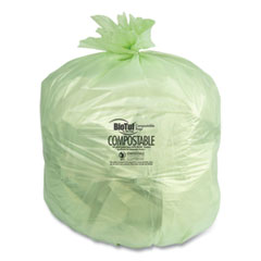 Heritage Biotuf Compostable Can Liners, 23 to 30 gal, 1 mil, 28" x 45", Green, 25 Bags/Roll, 5 Rolls/Carton