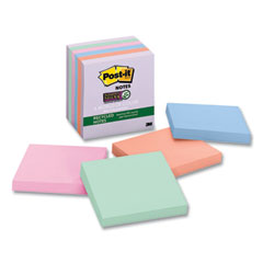 Post-it® Notes Super Sticky Recycled Notes in Wanderlust Pastels Collection Colors, 3" x 3", 65 Sheets/Pad, 6 Pads/Pack