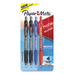 Paper Mate® Profile Ballpoint Pen, Retractable, Medium 1 mm, Assorted Ink and Barrel Colors, 4/Pack