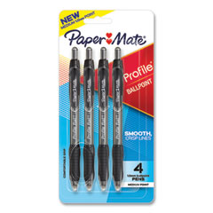 Paper Mate® Profile Ballpoint Pen, Retractable, Medium 1 mm, Black Ink, Translucent Black Barrel, 4/Pack
