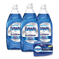 Dawn® Platinum Liquid Dish Detergent, Refreshing Rain Scent, (3) 24 oz Bottles Plus (2) Sponges/Carton