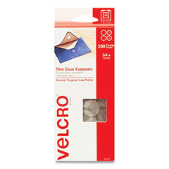 VELCRO® Brand Sticky-Back Fasteners, Complete Sets, 0.75" dia, Clear, 200/Pack