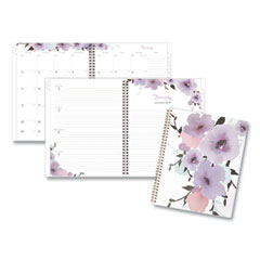 Cambridge® Mina Weekly/Monthly Planner, Main Floral Artwork, 11 x 8.5, White/Violet/Peach Cover, 12-Month (Jan to Dec): 2024
