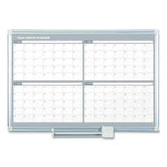 Magnetic Dry Erase Calendar Board, Four Month, 48 x 36, White Surface, Silver Aluminum Frame