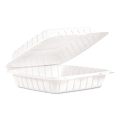 Dart® Hinged Lid Containers, Single Compartment, 9 x 8.8 x 3, White, Plastic, 150/Carton