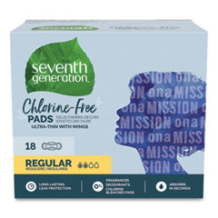 Seventh Generation® Chlorine-Free Ultra Thin Pads with Wings, Regular, 18/Pack, 6 Packs/Carton