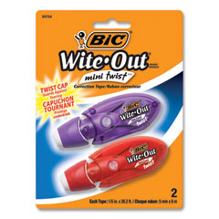 BIC® Wite-Out Mini Twist Correction Tape, Non-Refillable, Blue/Fuchsia Applicators 0.2" x 314", 2/Pack