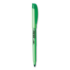BIC® Brite Liner Highlighter, Fluorescent Green Ink, Chisel Tip, Green/Black Barrel, Dozen