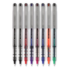 uni-ball® VISION Needle Roller Ball Pen, Stick, Fine 0.7 mm, Assorted Ink Colors, Silver Barrel, 8/Pack