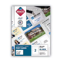 MACO® Unruled Microperforated Laser/Inkjet Post Cards, 4 x 6, White, 100 Cards, 2 Cards/Sheet, 50 Sheets/Box