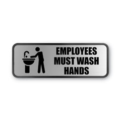 COSCO Brushed Metal Office Sign, Employees Must Wash Hands, 9 x 3, Silver