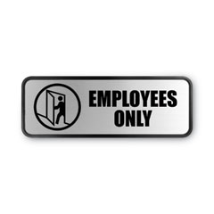 COSCO Brushed Metal Office Sign, Employees Only, 9 x 3, Silver