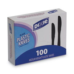 Dixie® Plastic Tableware, Heavy Mediumweight Knives, Black, 100/Box